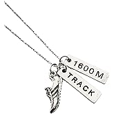 Pewter RUN TRACK 1600M Necklace - Pewter Running Shoe Charm, Pewter TRACK Pendant and Pewter 1600M Pendant on 18 inch Stainless Steel Cable Chain - All Pewter