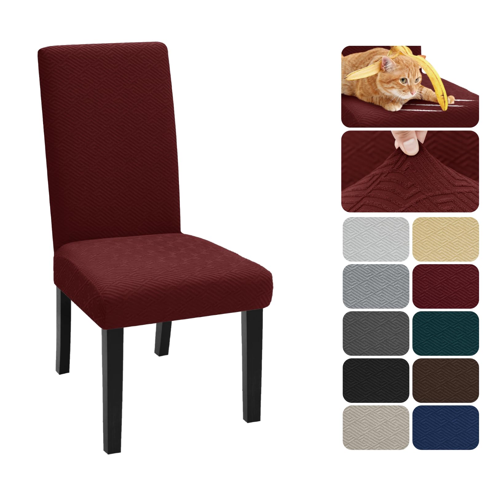 XINEAGE 2 Packs Newest Pattern Dining Chair Slipcover Parsons Chair Furniture Protector Stretch Chair Covers for Dining Room, Restaurant, Kitchen, Party (Wine Red)