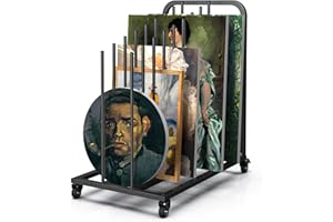 Gtouse Mobile Art Canvas Storage Rack on Wheels, Adjustable Metal Framed Artwork Drying Holder, Large Vertical Picture Frame Display Stand for Painting Boards, Framed Picture, Shipping Box (Black)