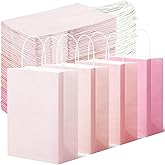 Tenceur 100 Pcs Gift Bags Kraft Paper Bags with Handles Medium Gift Bags for Wedding Baby Shower Bridal Shower Shopping Party Favor Boutique Business (Pink Gradient Color)