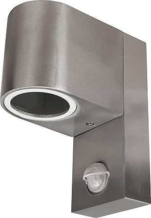 Lámpara de pared de aluminio con detector de movimiento, IP44, GU10, acero inoxidable