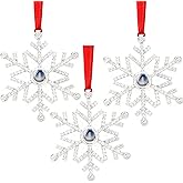 Set of 3 Christmas Hanging Ornaments - Silver Snowflake Star Pawprint Christmas Tree Decor for Xmas Tree Gift Decorative Hanging Ornaments Hanging Pendants (3, Silver Snowflake)