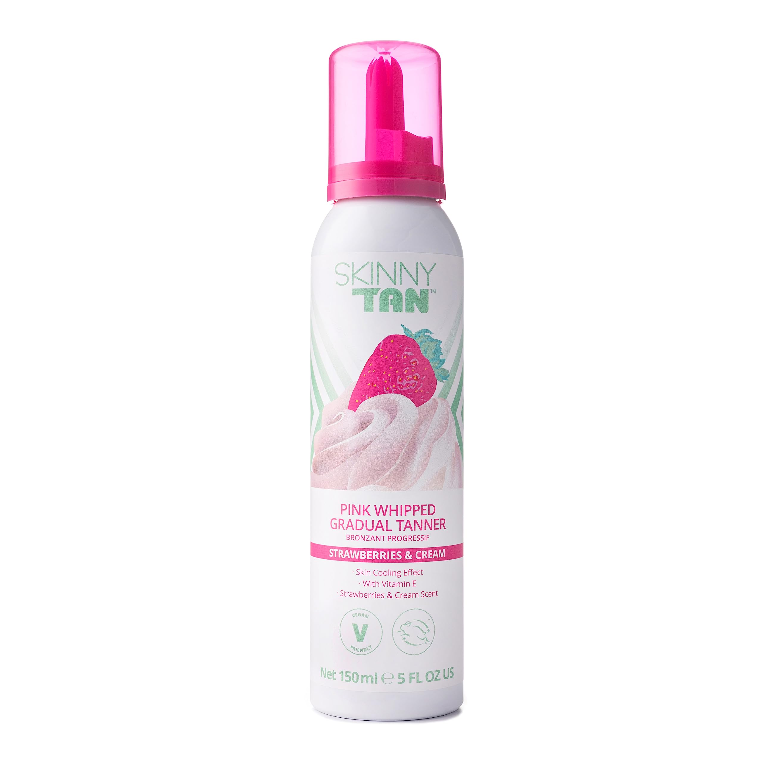 Skinny Tan Pink Whipped Self Tan - Streak Free Gradual Fake Tan Mousse for Natural Glow with Vitamin E, Strawberries & Cream Aroma, Vegan & Cruelty Free Skincare - 150ml