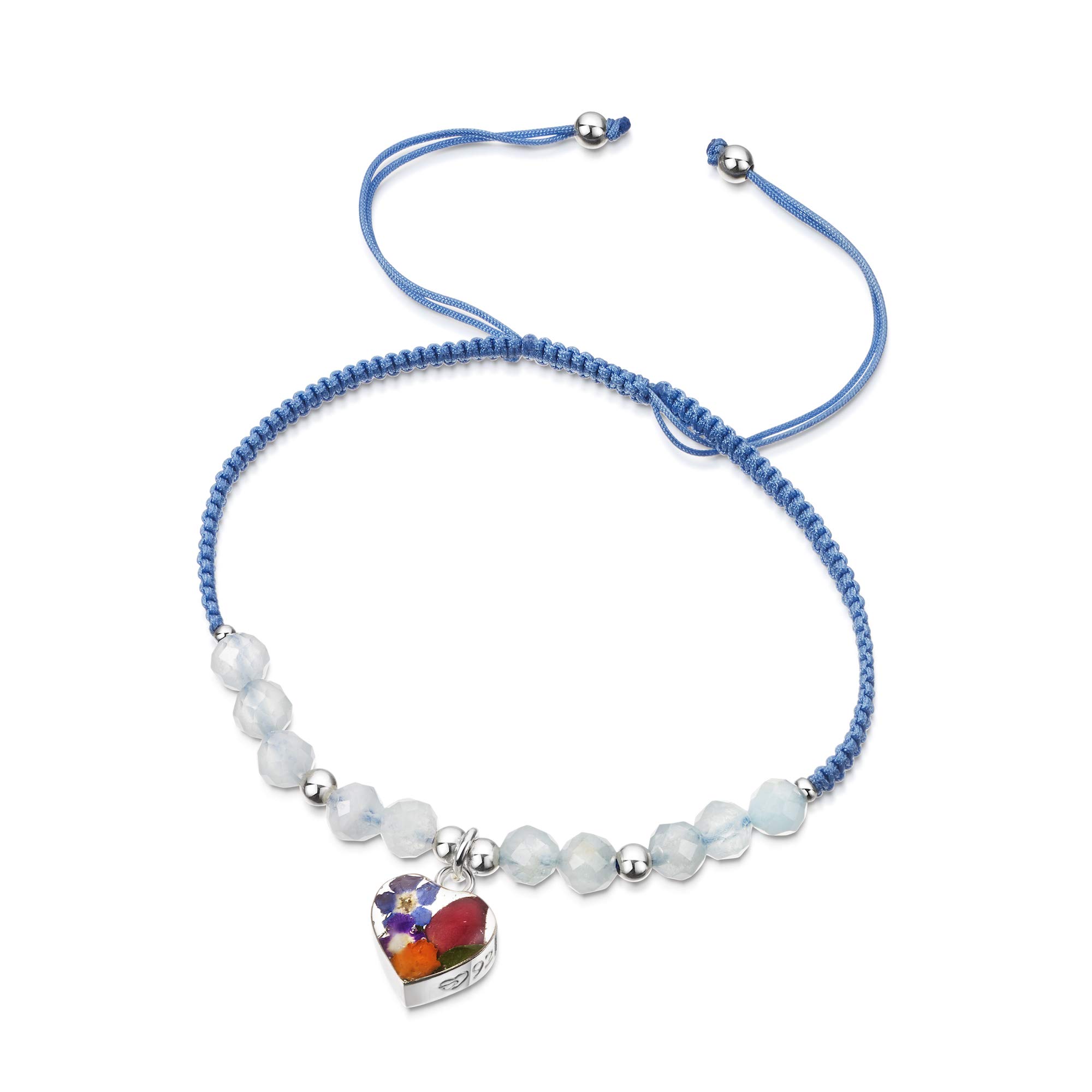 Shrieking Violet 925 Sterling Silver and Aquamarine Heart Real Flower Bracelet - Assorted Flowers (Blue)
