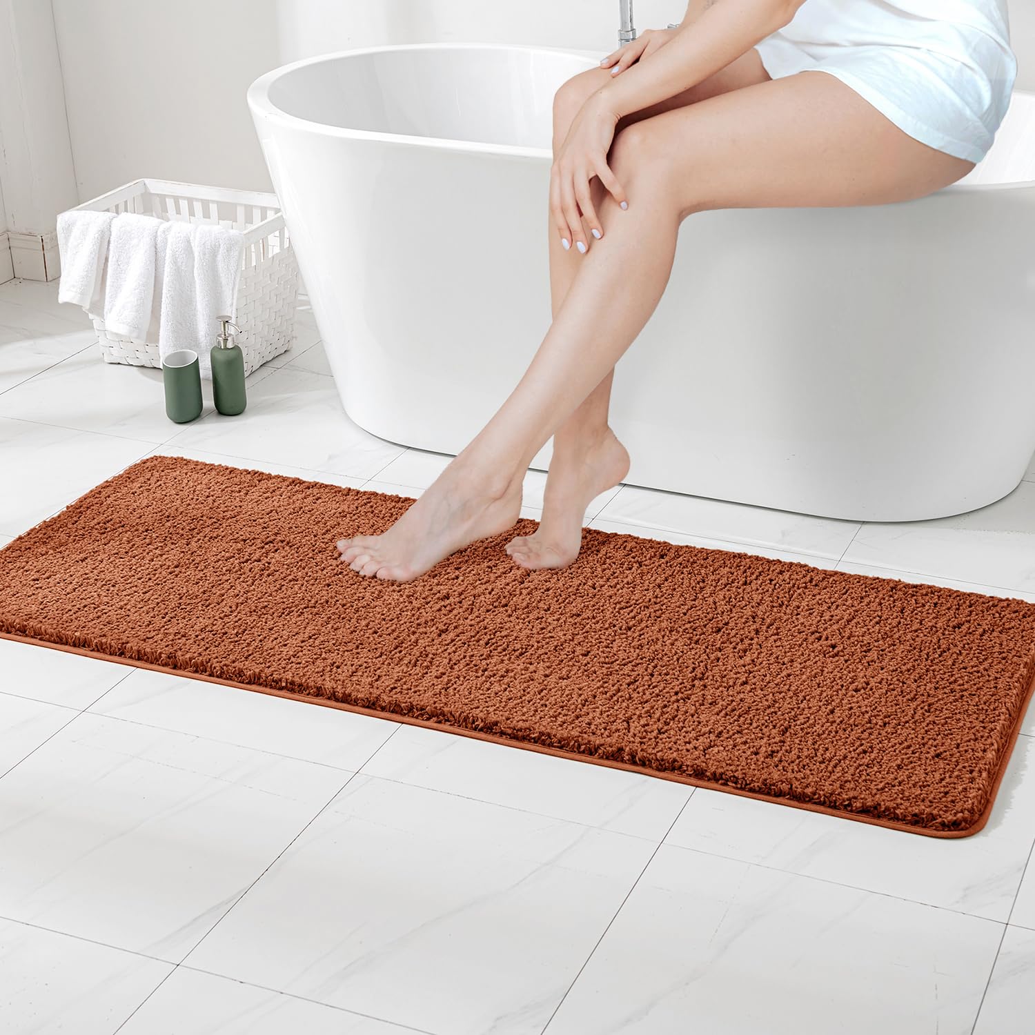 MIULEE Bath Mat Non Slip Absorbent Bathroom Soft luxurious Shower Small Mat Doormat Inside Rugs Kitchen Rugs Carpet Mat Washable for Bathroom Bedroom Kitchen Entrance 45x120 cm Brick Red — image 1