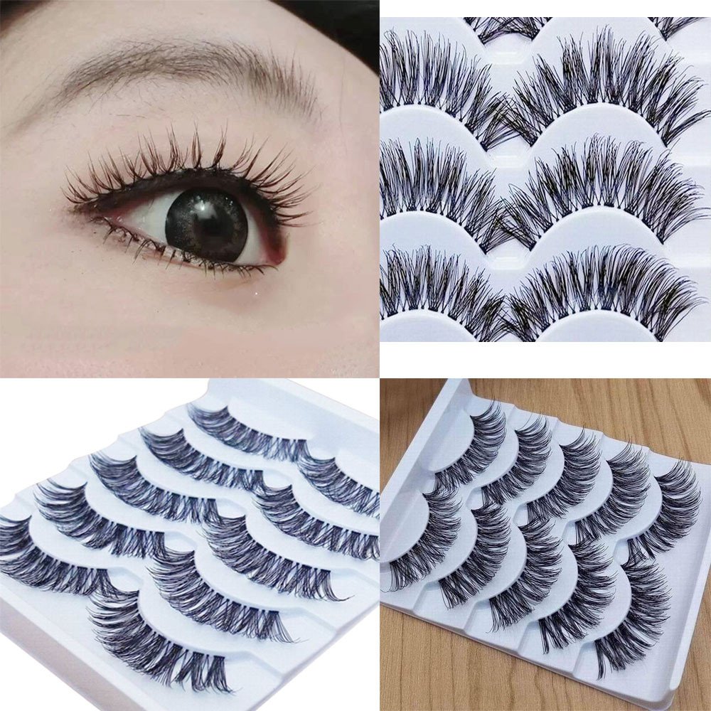 Caerling Fluffy Eyelashes 5 Pairs Hand-made Fake Fluffy Eyelashes Soft and Natural Dramatic Lashes for Makeup Artificial Multipack Natural False Eyelashes (Free size, Black)