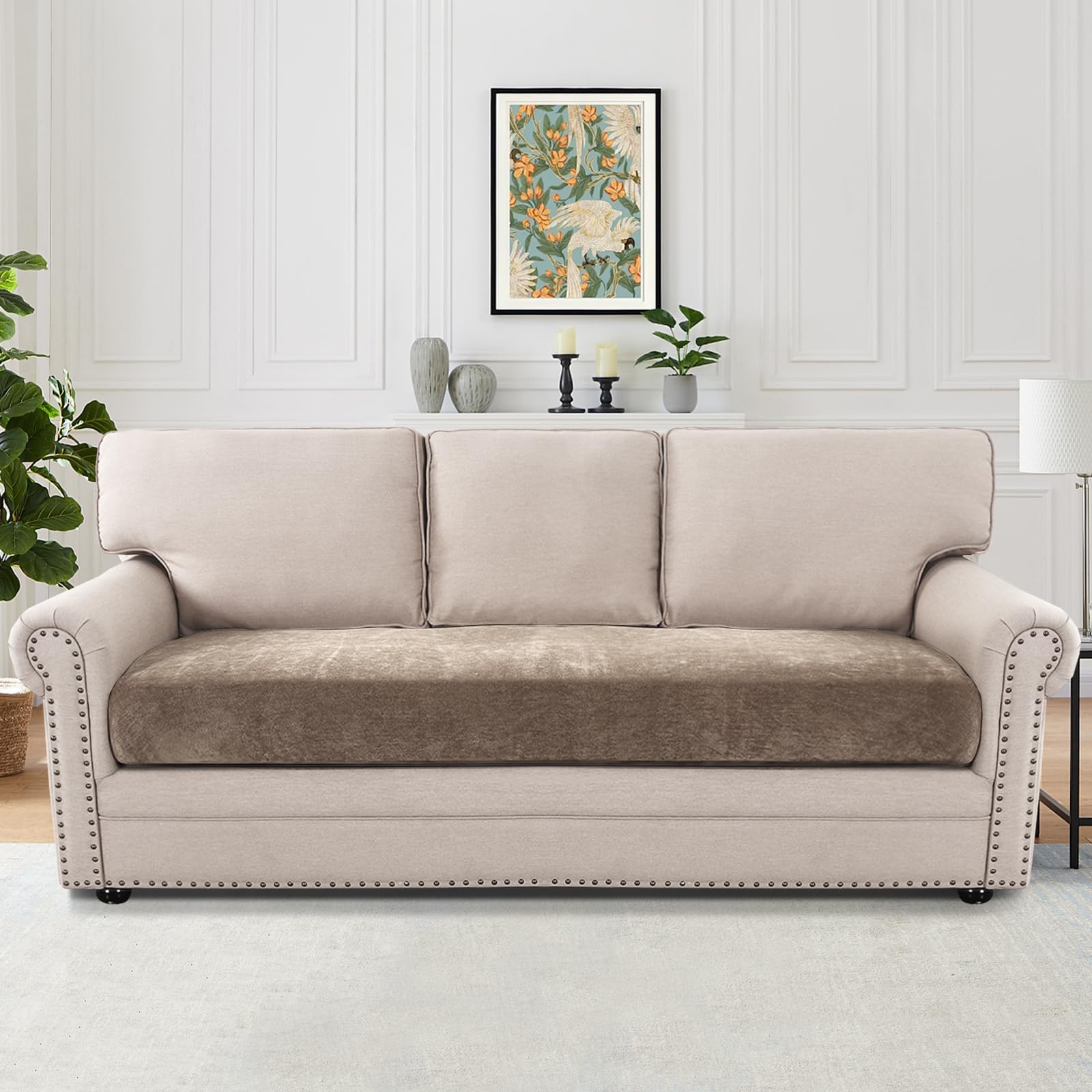 Photo 1 of H.VERSAILTEX Stretch Chenille Couch Covers for 3 Cushion Couch Sofa Thick Soft Individual Couch Cushion Covers Replacement Couch Cover 3 Cushion Sofa(3 Seater Sofa Cushion Cover,Taupe)