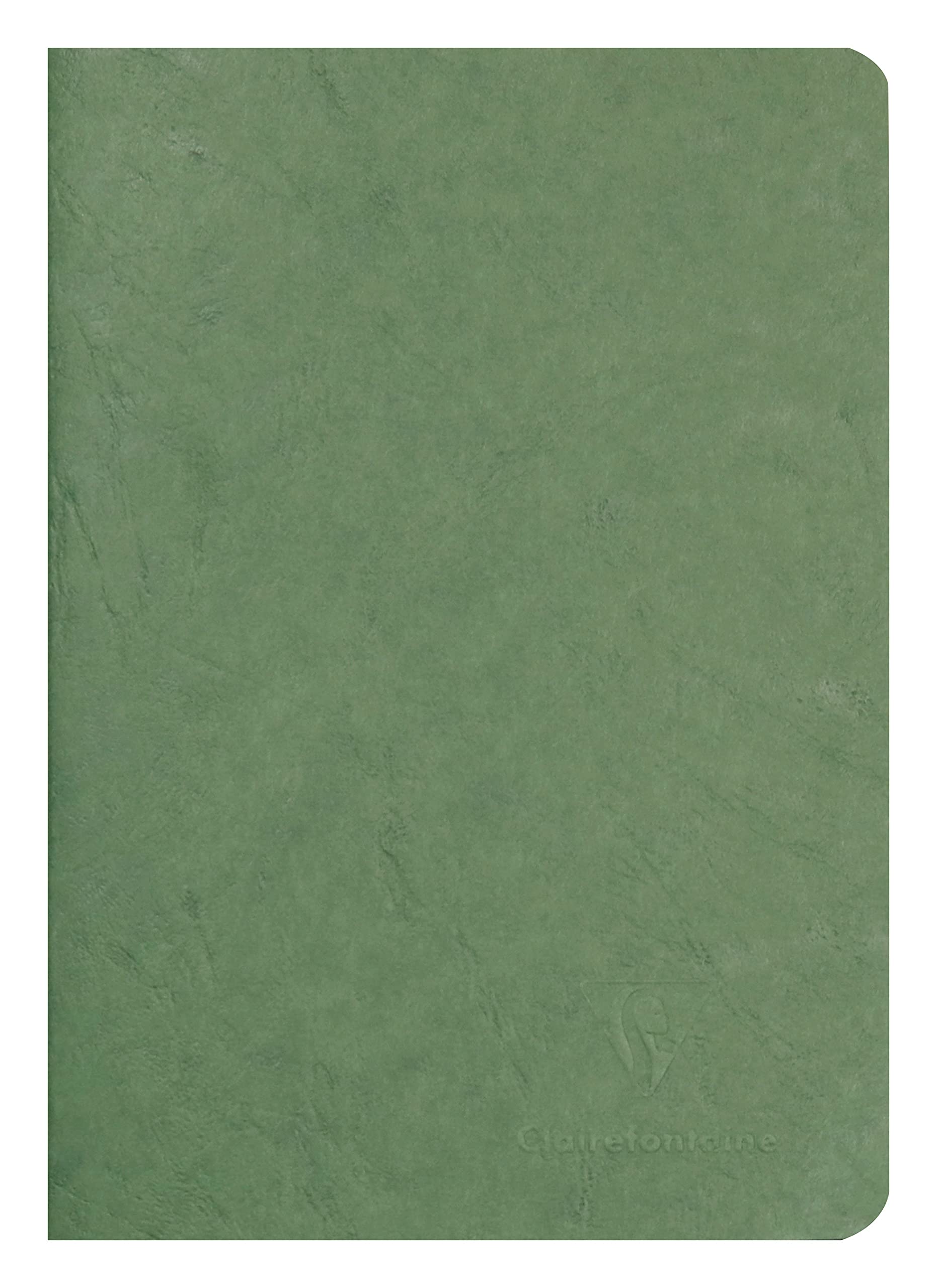 Clairefontaine 733103C Collection Age Bag A Green Stapled Notebook - A5 14.8x21 cm - 96 Plain White Pages - 90 gsm Paper - Leather Grain Glossy Card Cover