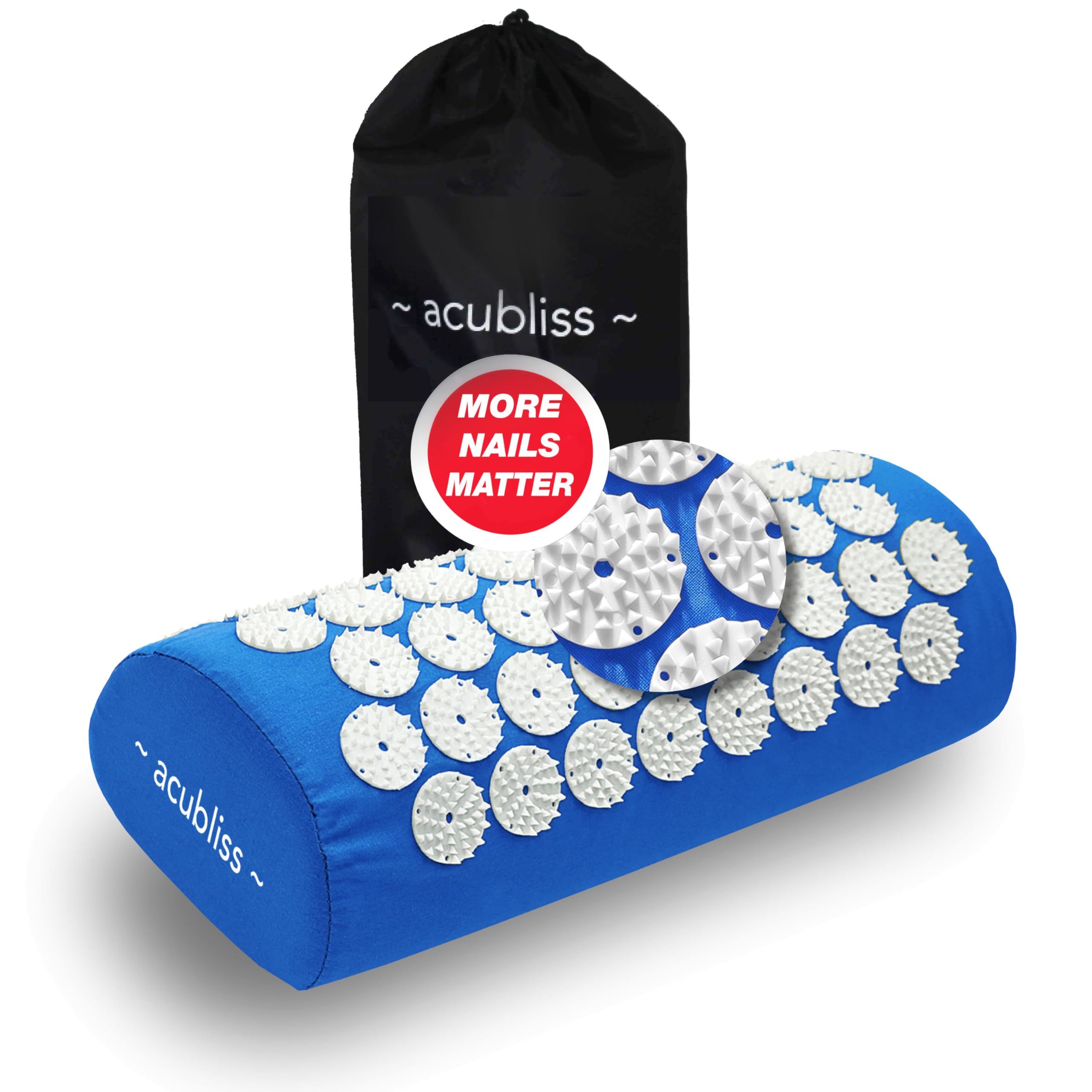 Acubliss Premium The Comfortable Acupressure Pillow — 2,142 Nails Acupuncture Neck Pillow for Neck & Back Pain & Stress Relief — On-the-Go Massage Pillow with Carry Bag, Size 37 x 15 x 10 cm, Blue