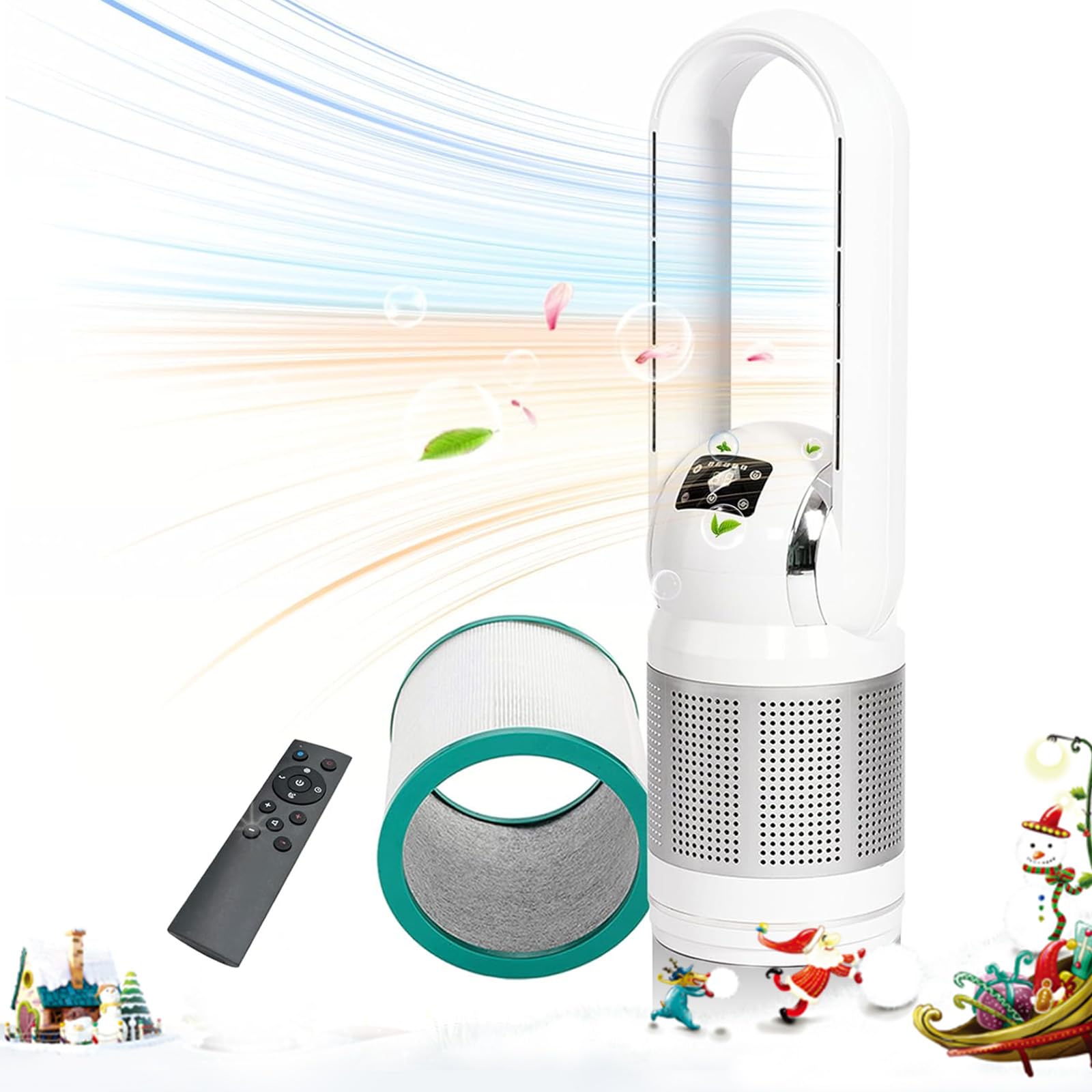 Photo 1 of **POSSIBLY FOR PARTS /MAKES A LOUD NOISE WHEN IN OPERATION*** HEATIT Bladeless Fan with Remote and Air Purifier Tower Fan 80° Oscillating with 8 Speeds 8H Timer Air Circulator Fan HEPA Filter with PM 2.5 for Home Bedroom Kitchen and Office White