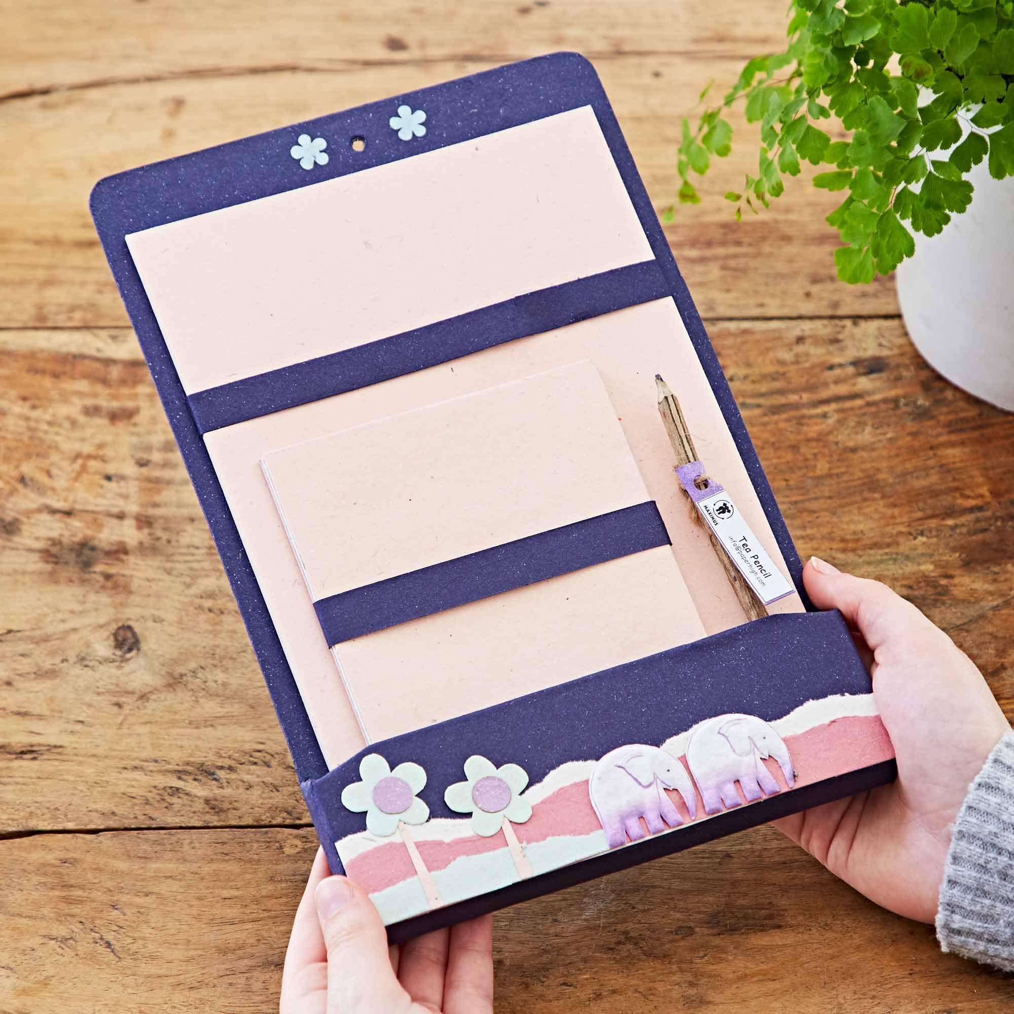 Elephant Dung Writing Set | Blue | 10 Sheets of A5 Recycled Paper and 5 Envelopes | Letter Writing Stationery Sets | 18cm x 28cm | Genuine Elephant Poo | Fair Trade and Handmade for Men and Women