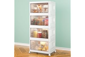 WISE OANNES 4 Tier Storage Bins with Lids, 23QT Stackable Closet Organizers and Storage with Wheels, Collapsible Storage Boxes, Foldable Plastic Storage Containers for Home,Office, Dorm Room-White