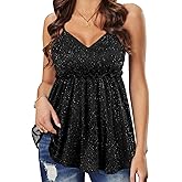 Nlife Women Sparkly Peplum Top Glitter V Neck Sleeveless Blouse Flattering Cami Shimmer Party Date Night Holiday Club Outfit