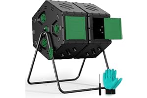 TOP XIAN Compost Tumbler 45 Gallon/170L, Easy-Assemble Dual Chamber Compost Bin Outdoor, 360°Rotating Large Composter for Outside, Backyard, Garden, Gifts for Seasoned Gardeners & Beginners-Green