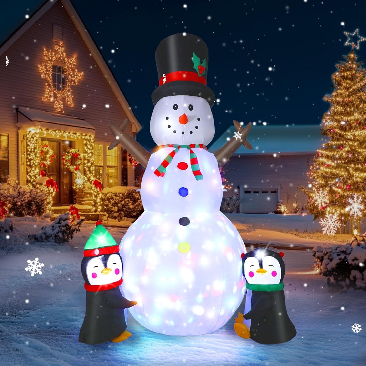 Vintoney 244 cm/ 8 FT inflatable snowman christmas decorations outdoor inflatables garden for xmas decoration outside blow up the indoors giant with Upgrade Rotating LED Lights