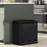 SONGMICS 318 L Kitchen Waste Bin with 3 Compartments and Pedal LTB54B view 7
