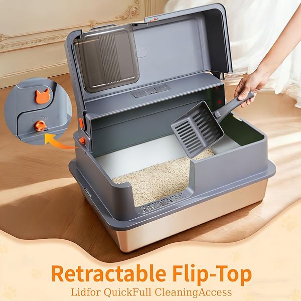 ENCLOSED XXXXL STAINLESS STEEL LITTER BOX, 28″ L X 20″ W X 17″ H, SIDE ENTRY EXTRA LARGE METAL CAT LITTER BOX WITH LID FOR BIG & MULTIPLE CATS, REMOVABLE ENCLOSURE, ANTI-LEAKAGE,EASY TO CLEAN