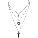 Sacina Gothic Layered Crystal Sun and Moon Necklace, Moon and Sun Pendant, Gothic Goth Emo Grunge Necklace, Goth Jewelry, Halloween Christmas Jewelry Gift For Women