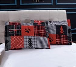 Junsey Rustic Bear Quilts Set Full/Queen Size, Red