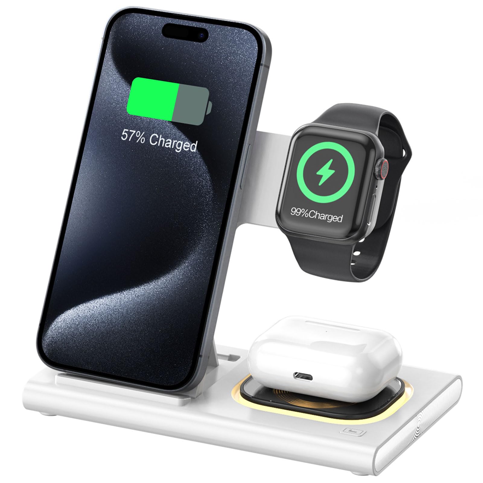 Aimtel 3 in 1 Foldable Charging Station for iPhone17/17Air/16/15/14XS/XR/X/8, Wireless Charger Stand Travel Compatible with Apple Watch Series 11/10/9/8/7/6/Ultra 2/3/SE3,for Air Pods Pro/4/3/2