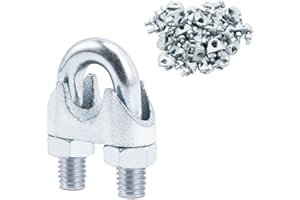 AYMMIC 100 Pcs 1/4" M6 Wire Rope Clip Cable Clamps, Galvanized U-Bolt Saddle Fasteners for Fixed Tent Rope, Wire Rope, Wire Cable, Clothes Lines