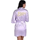 EKVHDO Womens Birthday Queen Squad Robe Spa Robes Party Supplies for Women Silk Kimono Robe with Gold Glitter