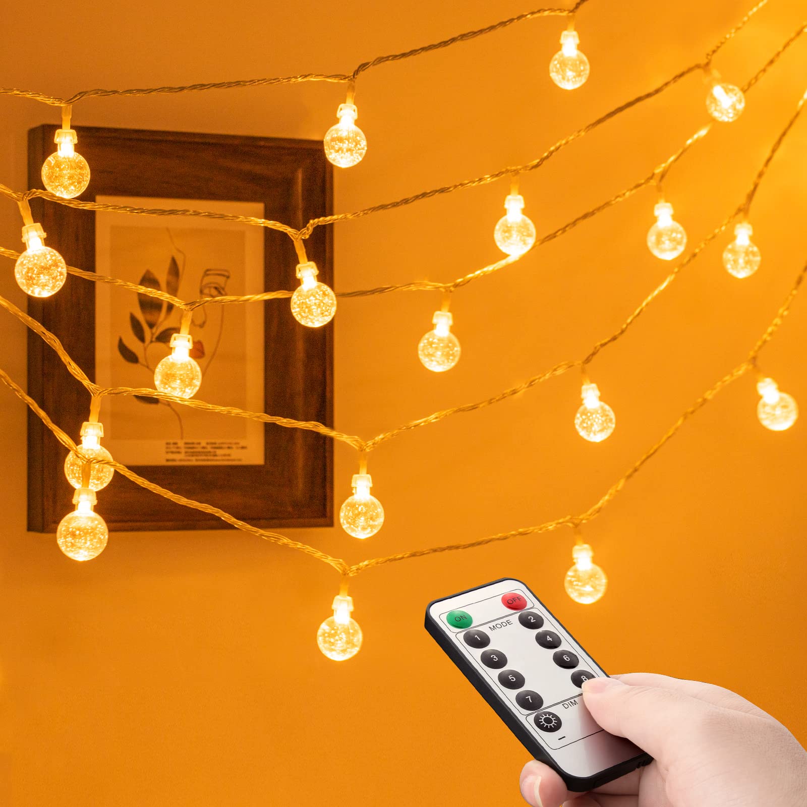 2Pack Waterproof 48LED Globe Fairy String Lights Battery Powered, 8 Modes Remote & Timer Ball Lights Indoor/Outdoor for Wedding Bedroom Christmas Lineup Garden Terrace Decoration (Multicolor)