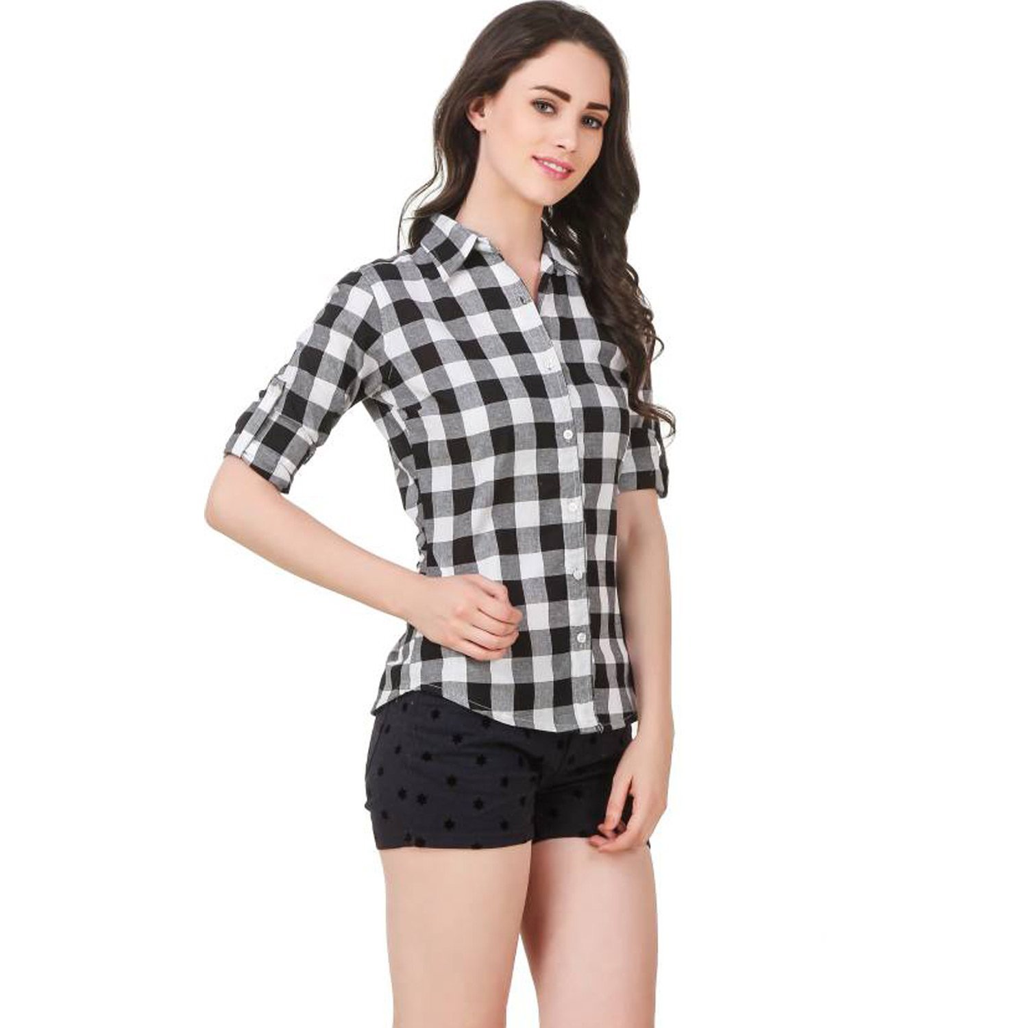 women's white and black casual checkered shirt by adiba