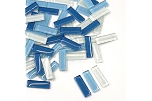 ZWCT 65 Pieces/200g Rectangular Glass Mosaic for DIY Picture Coasters, Home Mosaic Decoration (1.26 inch x 0.4 inch, Mixed Color Series) -White Blue Mix