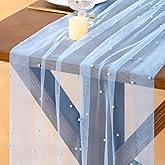 Socomi Pearl Table Runner Fall Tulle Gauze Sheer Wedding Party Home Decor | Blue Cheesecloth 10FT Chiffon Dining Birthday Baby Shower Bridal Anniversary Holiday Centerpiece Table Decorations