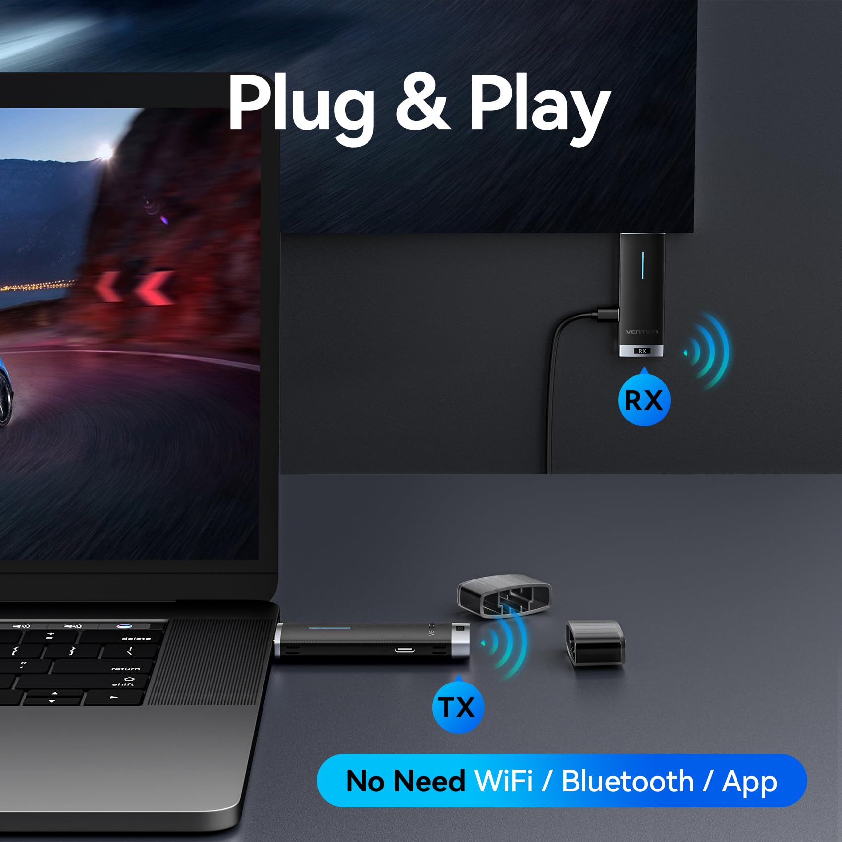 VENTION 2025 Upgraded Wireless HDMI Dongle Transmitter and Receiver 2.4/5GHz 4K Decording, 131FT /40M, Bluetooth Adapter, Wireless Extender Connection with Sender with Miracast 1080P,Black