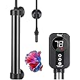 hygger Marine Aquarium Heater 100W,Titanium Heater with Digital LED Controller & Temperature Probe,Submersible Fish Tank Heater with Temperature Calibration,for Saltwater Freshwater Tank 15-20Gallon