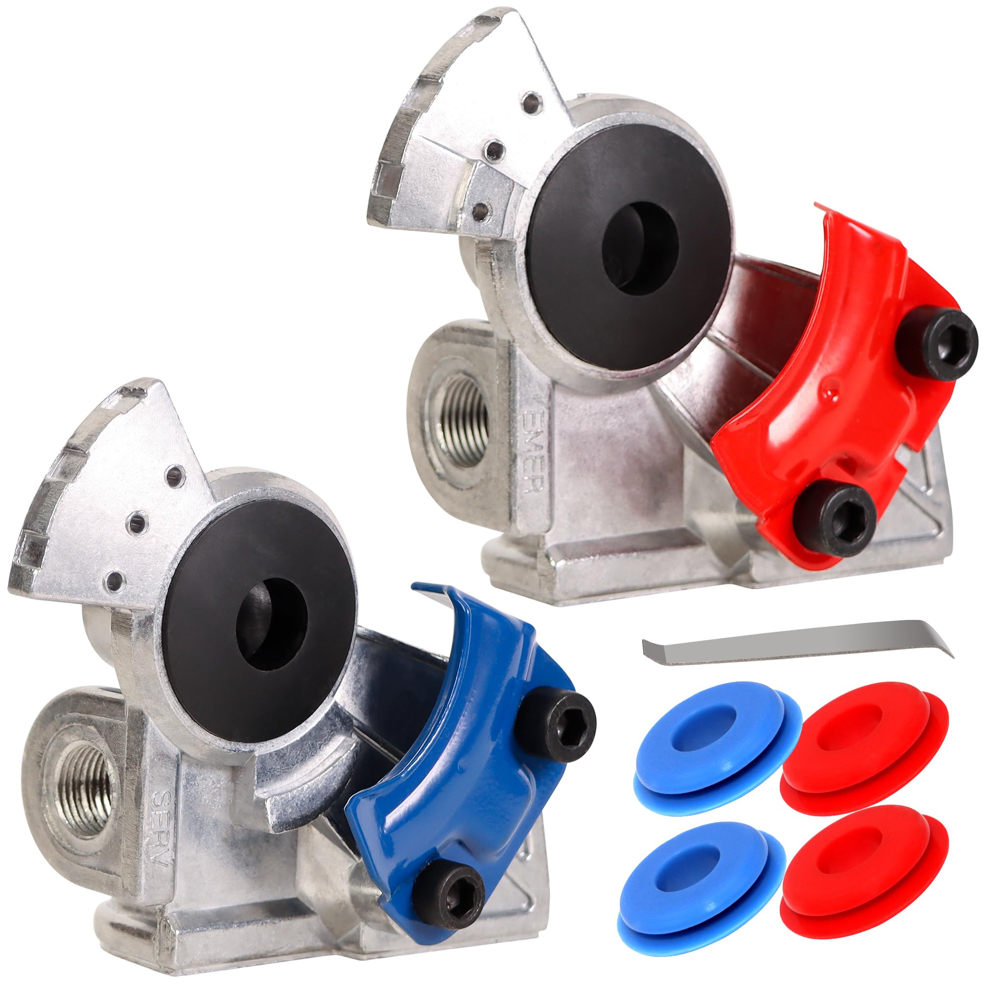 Photo 1 of Vitonsbay 38 Degree Gladhands,Universal Emergency Service Aluminum Gladhand Brake Air Hose Coupling Parts Handshake Kit Connectors for Semi Trucks Trailers Tractors, 1pcs Red 1pcs Blue