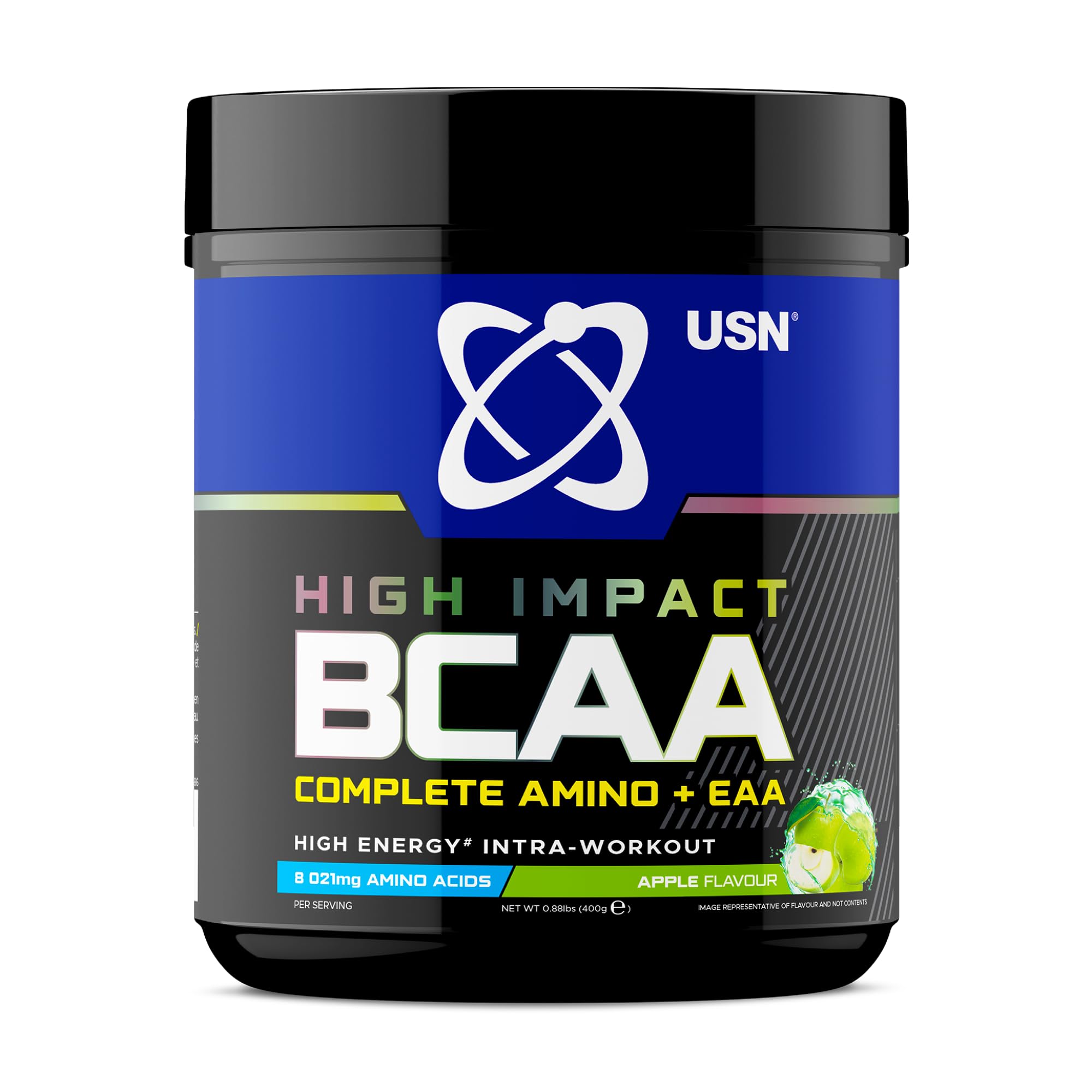 USN Complete Amino & EAA Intra Workout Powder, Apple Flavour - 400g, Vegan Energy Drink, Premium BCAA Amino Acids & Glutamine Recovery Drink, High Impact Pre Workout & Post Workout Shake