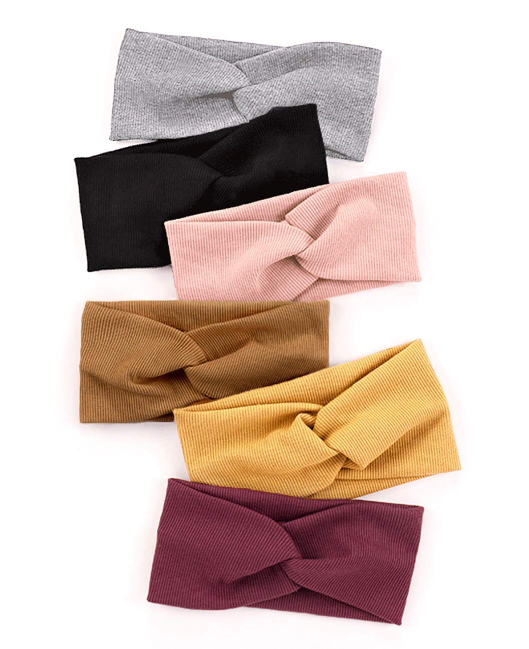 Huachi Turban Headbands for Women Wide Head Wraps Knotted Elastic Teen Girls Yoga Workout Solid Color Hair Accessories, 6 Pack : Beauty