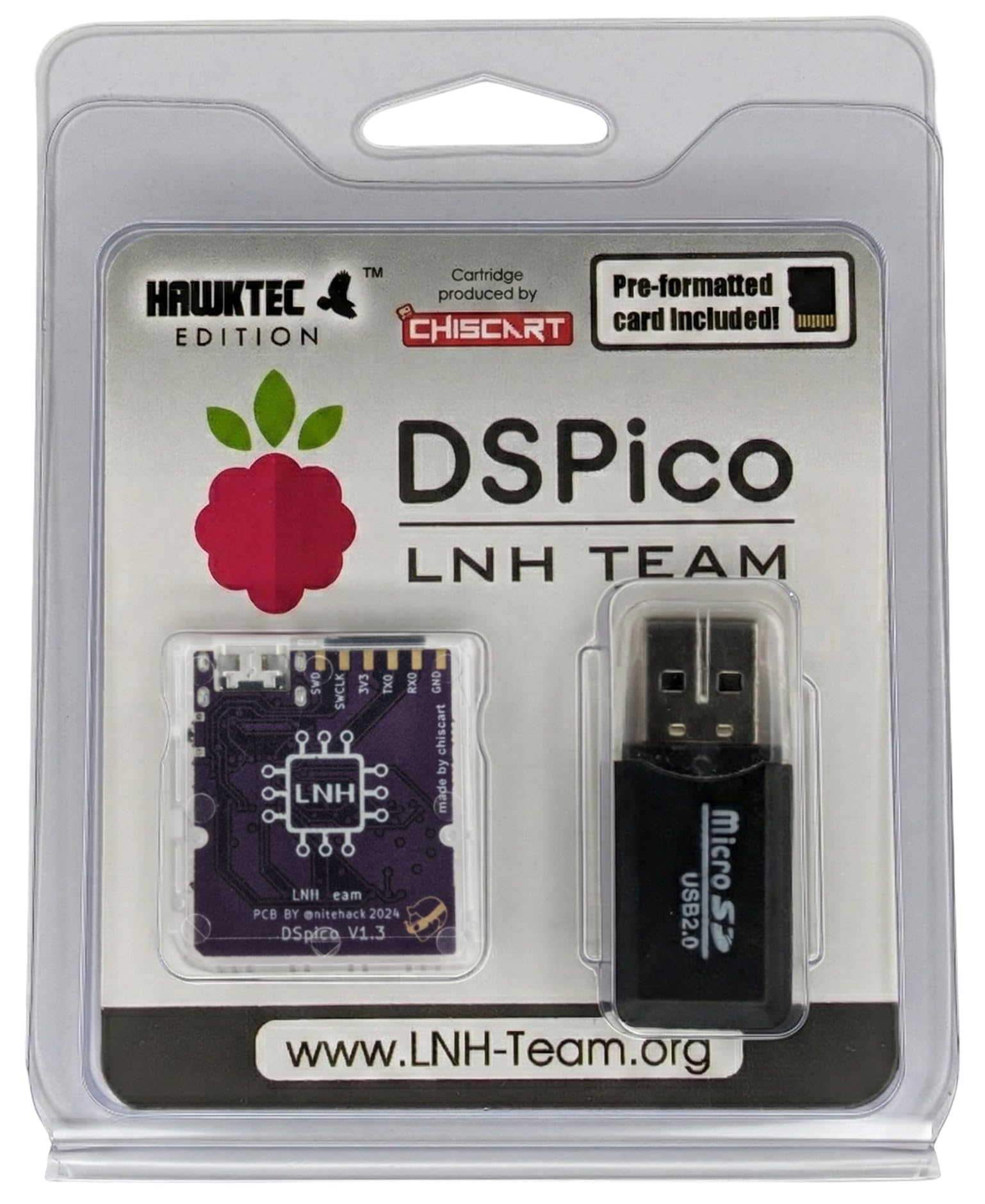 HawkTec Edition DSPico Flash Cart Compatible w/ NDS DS DSi 2DS 3DS (R4 Upgrade) – 8GB Micro SD Included – Built on LNH Team Open-Source Platform, RP2040 MCU Powered, Dual Power, 6MB/s SD Read, Full DS Mode & Pico Launcher Support