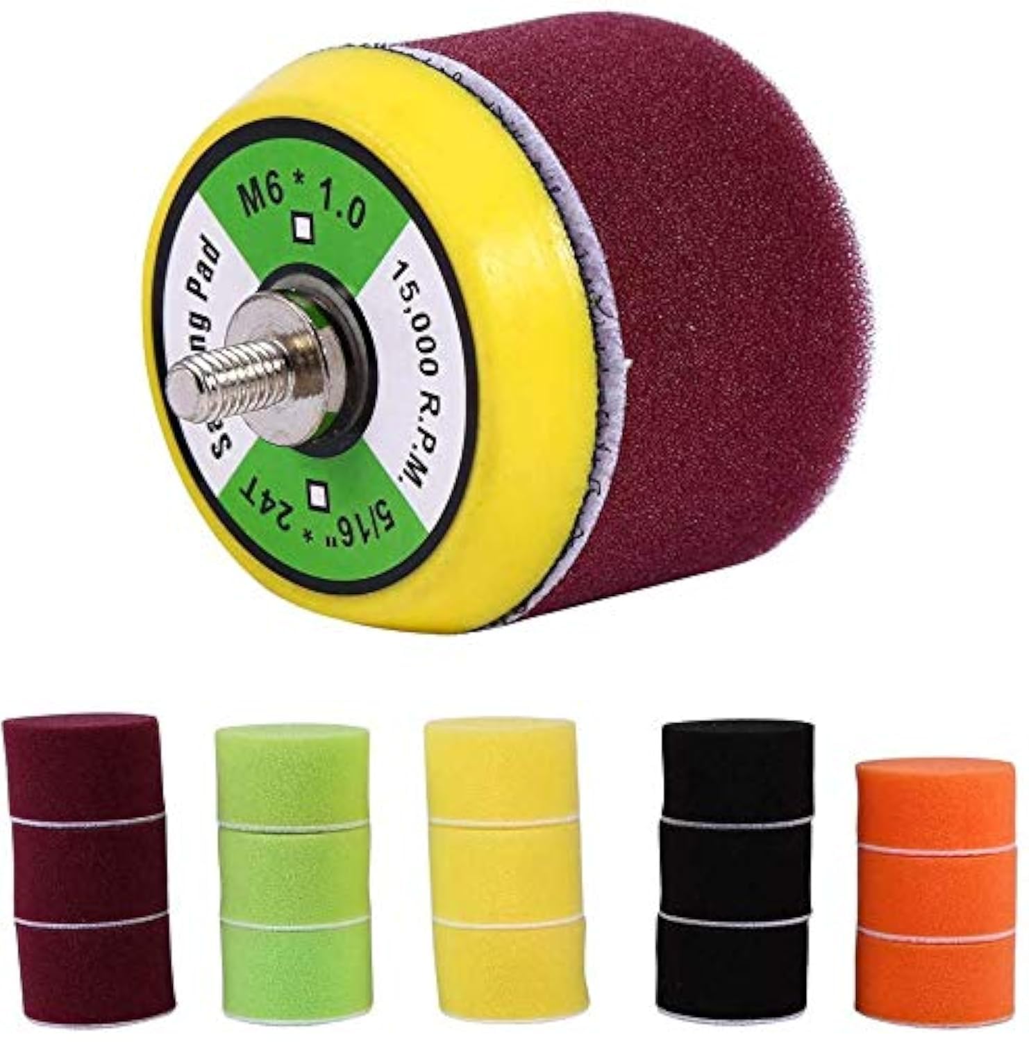 Sponge Polishing Pads, 16Pcs 2in Buffing Polishing Disc Set with M6 Drill Adapter Grip Backing Plate, Sponge Flat Buffing Buff Pad Set for Air Sander Auto Polisher Thread-M6X1 for Glass Car Polish