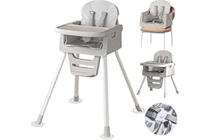 Radiangl 3-in-1 Baby Feeding High Chair with Tray 5 Point Harness Booster Seat Infant Ergonomic Sit Up High Chair Babies and Toddlers Safety Seats Convertible Comfortable Toddler Chair Grey