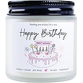 FYBW Happy Birthday Candle - Birthday Gifts for Women, Unique Sister Birthday Gifts Ideas, 4oz Vanilla Birthday Cake Scent Candles Gift for Women Mom, Best Friend