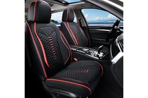 Coverado Car Seat Covers, Front Seat Cover, Waterproof Nappa Leather Seat Covers for Cars, 2 Pack Car Seat Protectors, Driver Seat Cover, Automotive Seat Covers Universal Fit for Most Cars, Black&Red