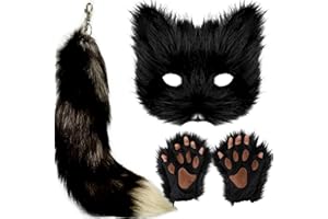 NWSTESLE Furry Therian Mask and Tail for Kids,Animal Fox Mask Wolf Tail Paws Set,Over 1 Years Old