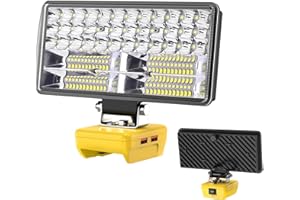 Akocire Max 6000 LM 38W 2 Modes Cordless LED Light Compatible with DeWalt 20V 60V Max Flex Battery, 2X2.1A USB LED Work Light Wide Beam Flood Light with Upgraded Low Voltage Protection