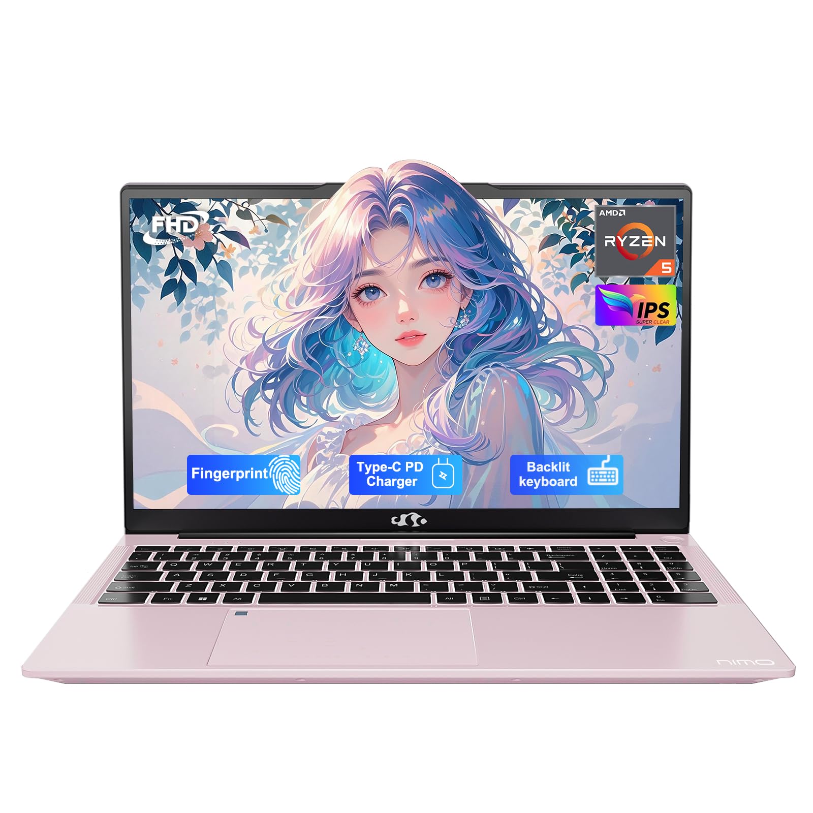 NIMO 15.6'' IPS FHD Laptop, 32GB RAM 1TB SSD AMD Ryzen 5 (4 Cores Up to 3.7GHz) Student Computer with 65W Type-C, 2 Years Warranty, Fingerprint, Backlit Keyboard, BT5.2, Numpad, for Home