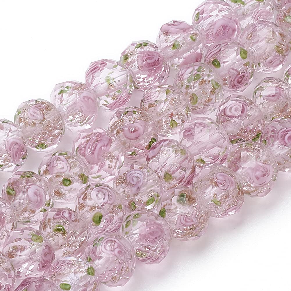 OLYCRAFT 60pcs 8~10mm Gold Sand Lampwork Beads 1.5~2mm Hole Glass Handmade Round Loose Beads for Rosary Making Jewelry Craft Making with 2mm Hole - Pink โ image 1
