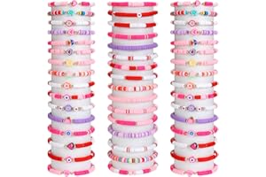 Jadive 48 Pcs Colorful Kids Friendship Bracelet Set Adjustable Stretch Beaded Bracelets Swift Bracelet Preppy Heishi Surfer Bracelets Set Friendship Bracelets for Girls Women Christmas Gift