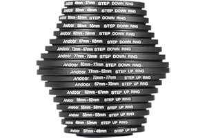 Filter Ring Adapter, Andoer 18pcs Camera Lens Filter Metal Adapter Ring Kit (9pcs Step Up Set & 9pcs Step Down Ring Set)