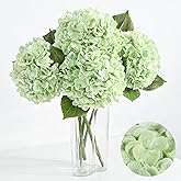 Artflower 4Pcs Real Touch Hydrangea Artificial Flowers, 22.5'' Light Green Full Latex Faux Hydrangea Flowers for Home Floral Arrangements Wedding Bouquets Kitchen Table Centerpiece Decorations