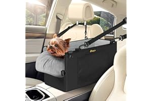 QUMY Dog Car Seats for Small Dogs Up to 11lbs, Portable Center Console Dog Booster Seat, Multi-Purpose Puppy CarSeat with Adjustable Safety Belt, Travel Pet Car Carriers for Small Dogs and Cat, Black