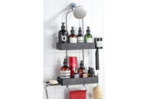 KEGII Shower Caddy Hanging with Soap Holder - Shower Organizer Hanging, No Drilling Shower Caddy over Shower Head, Better Than Corner Shelves, Black Waterproof