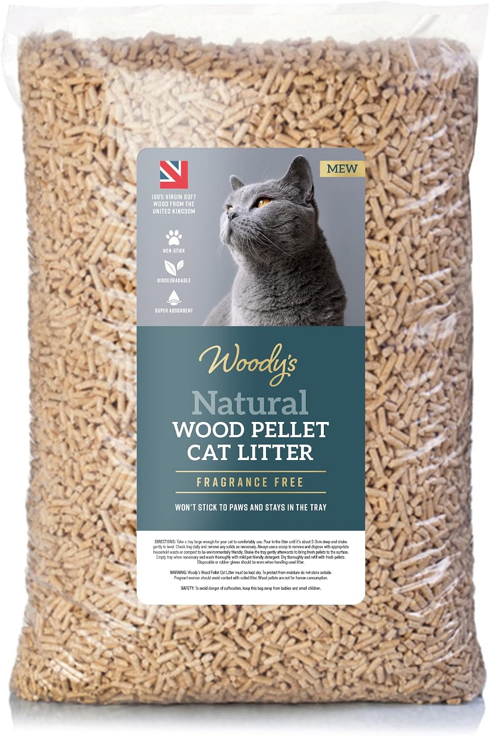 Vivo Technologies Large 30L Natural Wood Pellet Cat Litter Premium Absorbent